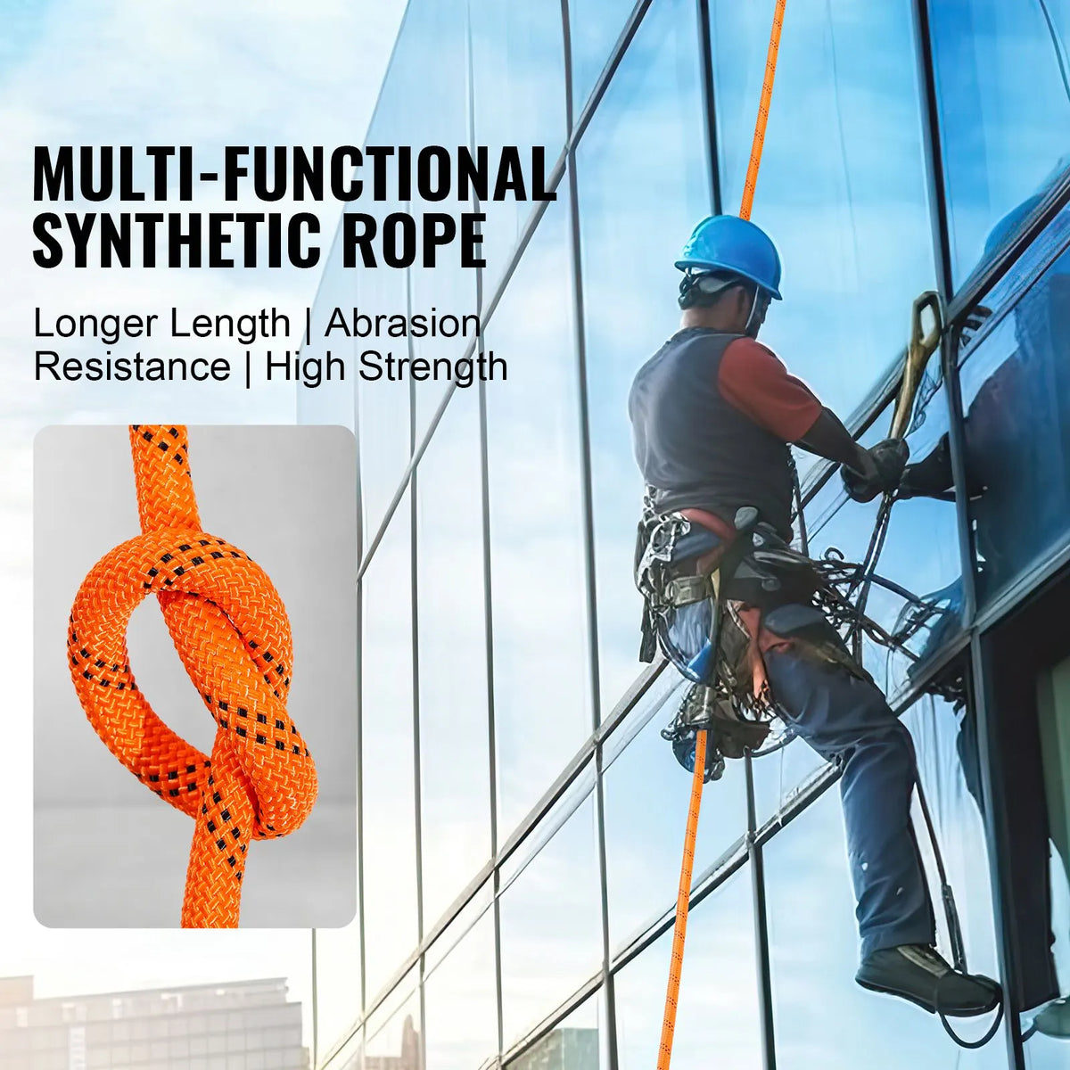 Double Braided Polyester Rope, 19 mm x 67.06 m, 24 Strands, 88.96kN Breaking Strength Outdoor Climbing Rope, Arborist Rigging Rope for Rock Hiking Camping Swing Rappelling Rescue, Orange/Black - Image 2