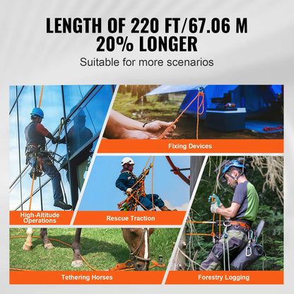 Double Braided Polyester Rope, 19 mm x 67.06 m, 24 Strands, 88.96kN Breaking Strength Outdoor Climbing Rope, Arborist Rigging Rope for Rock Hiking Camping Swing Rappelling Rescue, Orange/Black - Image 4