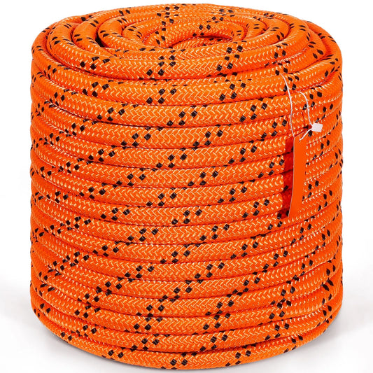 Double Braided Polyester Rope, 19 mm x 67.06 m, 24 Strands, 88.96kN Breaking Strength Outdoor Climbing Rope, Arborist Rigging Rope for Rock Hiking Camping Swing Rappelling Rescue, Orange/Black - Image 9