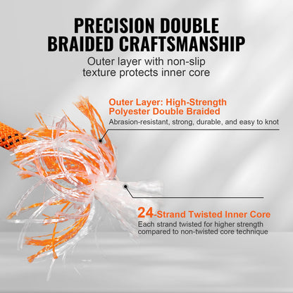Double Braided Polyester Rope, 19 mm x 67.06 m, 24 Strands, 88.96kN Breaking Strength Outdoor Climbing Rope, Arborist Rigging Rope for Rock Hiking Camping Swing Rappelling Rescue, Orange/Black - Image 3