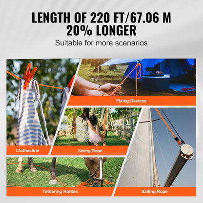 Double Braided Polyester Rope, 19 mm x 67.06 m, 24 Strands, 88.96kN Breaking Strength Outdoor Climbing Rope, Arborist Rigging Rope for Rock Hiking Camping Swing Rappelling Rescue, Orange/Black - Image 4