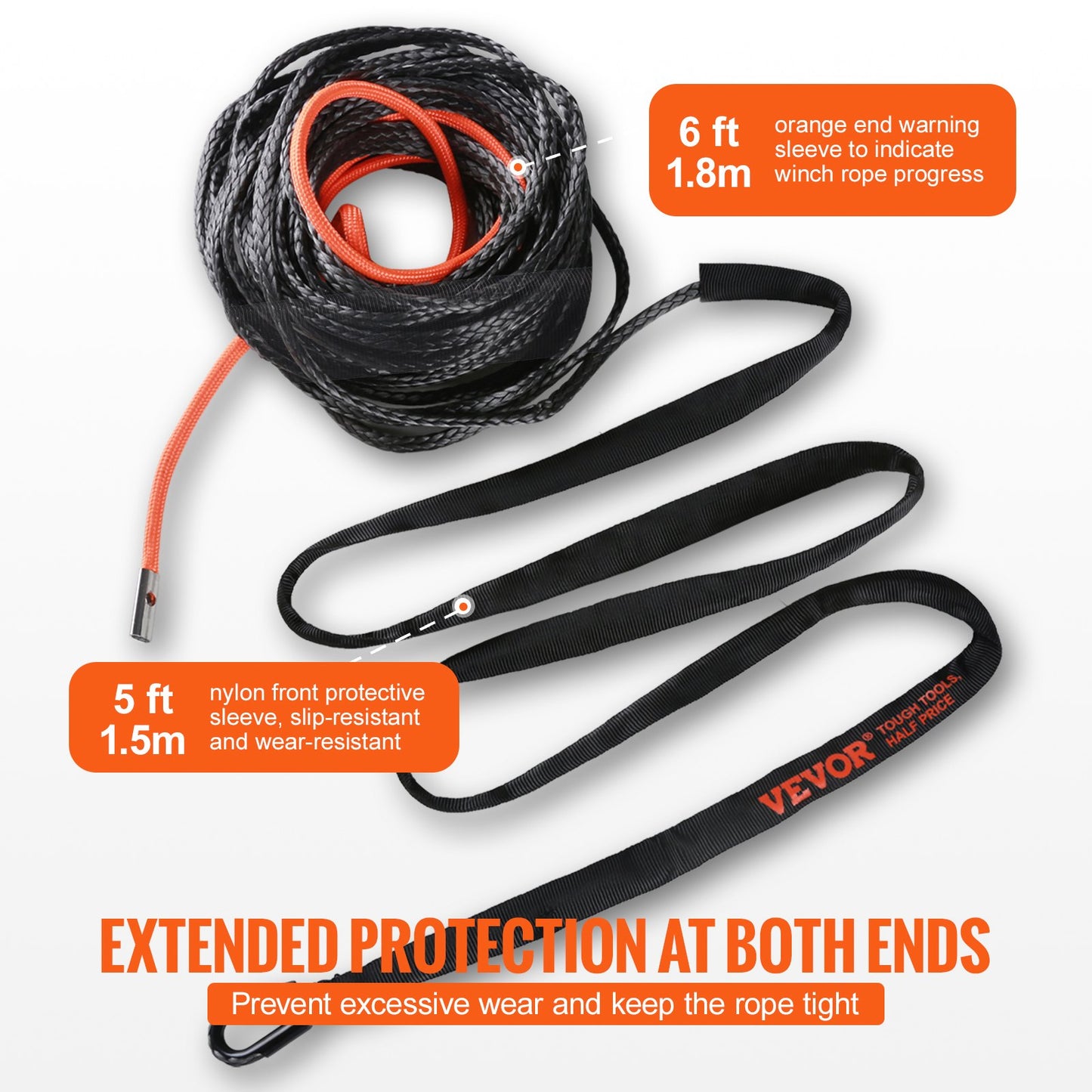 Synthetic Winch Rope, 12.7 mm x 28 m, 142.3 kN, Synthetic Winch Line Cable Rope with Protective Sleeve + Forged Winch Hook + Pull Strap, Universal Fit for SUV, Large Off-Road Vehicle, Truck - Image 4