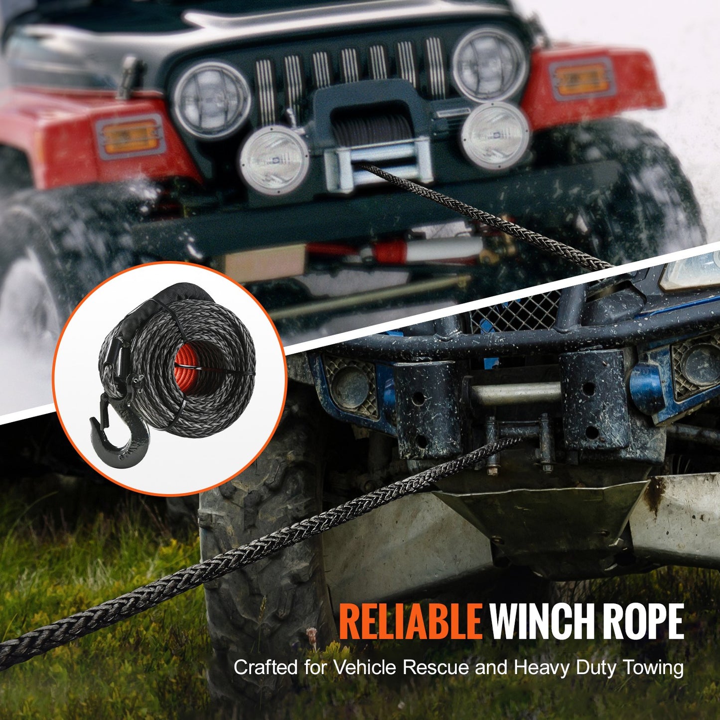 Synthetic Winch Rope, 12.7 mm x 28 m, 142.3 kN, Synthetic Winch Line Cable Rope with Protective Sleeve + Forged Winch Hook + Pull Strap, Universal Fit for SUV, Large Off-Road Vehicle, Truck - Image 6