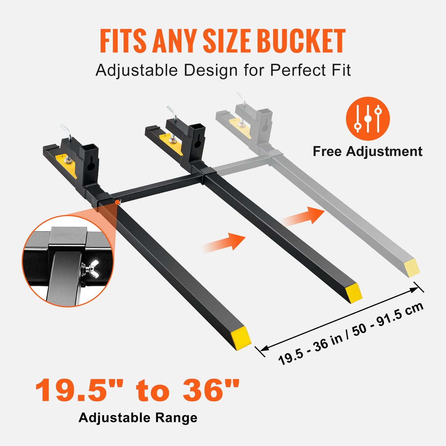 Pallet Forks, 907 kg Tractor Bucket Forks, 1490 mm Total Length Clamp on Pallet Forks with Adjustable Stabilizer bar, Heavy Duty Pallet Forks for Tractor Attachments, Skid Steer, Loader Bucket - Image 4
