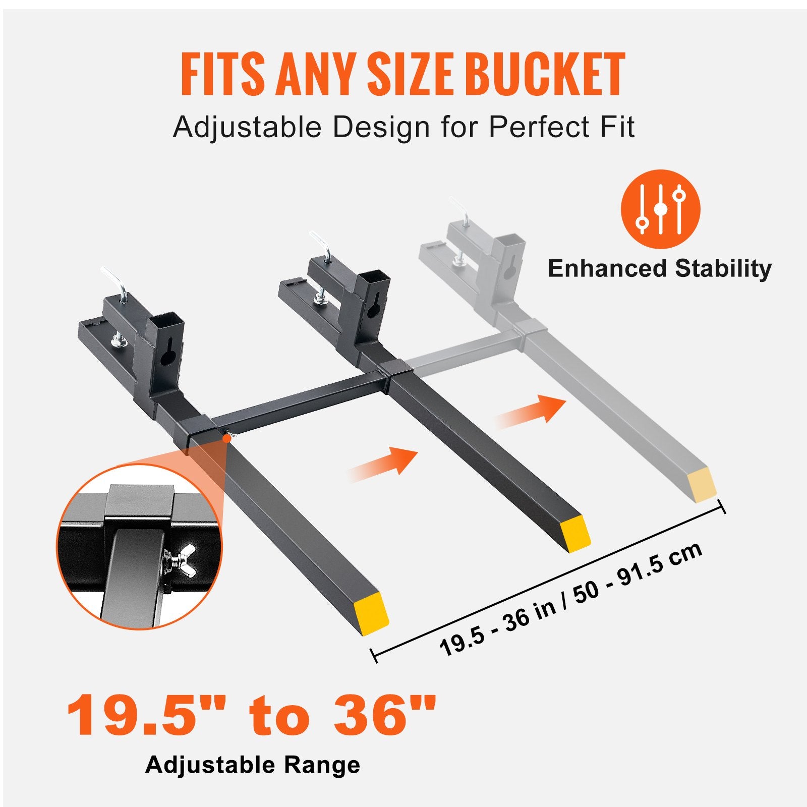 Pallet Forks, 907 kg Clamp on Pallet Forks, 1090 mm Total Length Tractor Bucket Forks with Adjustable Stabilizer bar, Heavy Duty Pallet Forks for Tractor Attachments, Skid Steer, Loader Bucket - Image 4