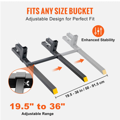 Pallet Forks, 907 kg Clamp on Pallet Forks, 1090 mm Total Length Tractor Bucket Forks with Adjustable Stabilizer bar, Heavy Duty Pallet Forks for Tractor Attachments, Skid Steer, Loader Bucket - Image 4