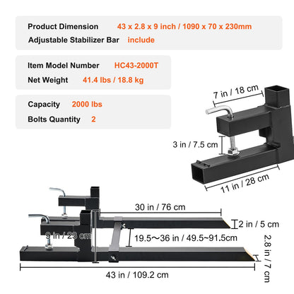 Pallet Forks, 907 kg Clamp on Pallet Forks, 1090 mm Total Length Tractor Bucket Forks with Adjustable Stabilizer bar, Heavy Duty Pallet Forks for Tractor Attachments, Skid Steer, Loader Bucket - Image 7