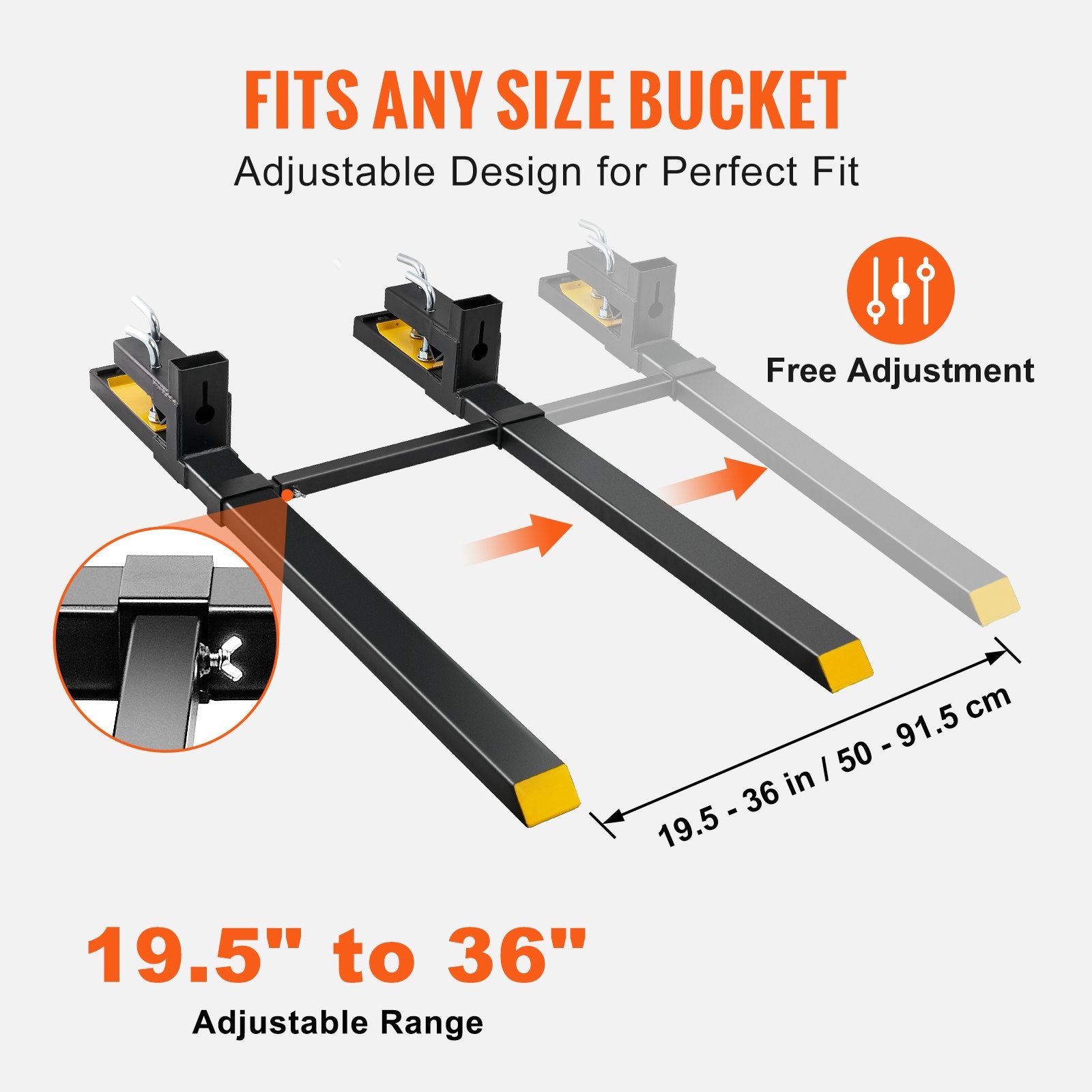 Pallet Forks, 907 kg Clamp on Pallet Forks, 1490 mm Total Length Heavy Duty Pallet Forks with Adjustable Stabilizer bar, Tractor Bucket Forks for Tractor Attachments, Skid Steer, Loader Bucket - Image 4