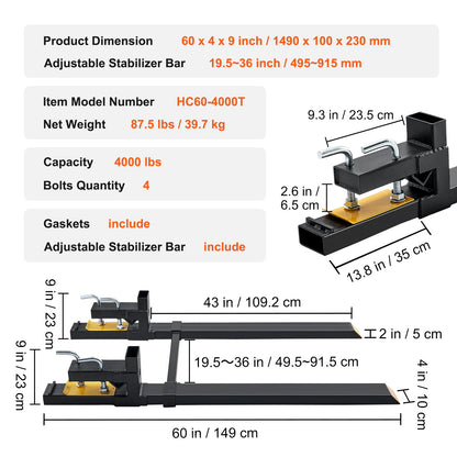 Pallet Forks, 907 kg Clamp on Pallet Forks, 1490 mm Total Length Heavy Duty Pallet Forks with Adjustable Stabilizer bar, Tractor Bucket Forks for Tractor Attachments, Skid Steer, Loader Bucket - Image 7