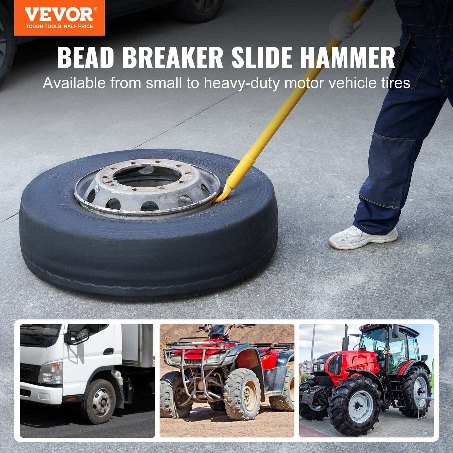 Tire Bead Breaker Slide Hammer, 117.5 cm Length Tire Slide Hammer, Heavy Duty Steel Tire Changing Tool, Tire Breaker Bar for Car Truck Trailer Tire Removal - Image 2
