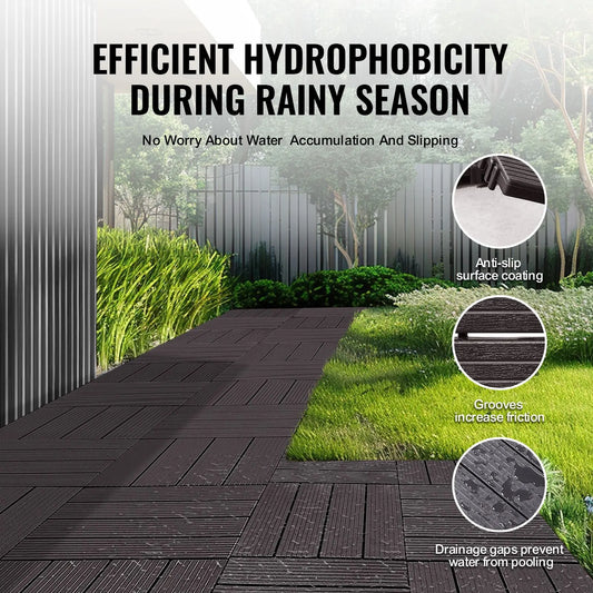 Interlocking Deck Tiles, 10 Pack,12"x12" 10 sq. ft Plastic Waterproof Outdoor Flooring All Weather Use, Patio Floor Decking Covering Tiles for Porch Poolside Balcony Backyard, Dark Brown - Image 4