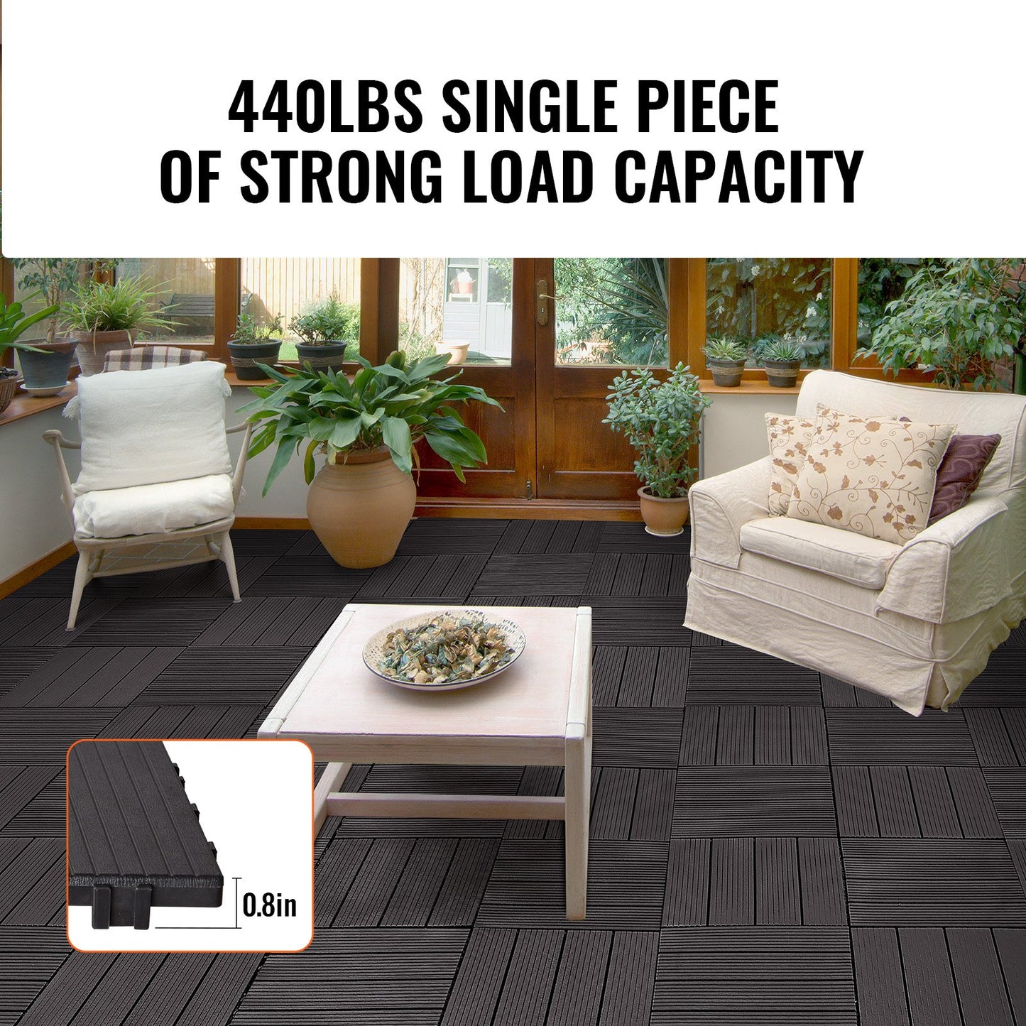 Interlocking Deck Tiles, 36 Pack,11.6"x11.6" 36 sq. ft Plastic Waterproof Outdoor Flooring All Weather Use, Patio Floor Decking Covering Tiles for Porch Poolside Balcony Backyard, Dark Brown - Image 3