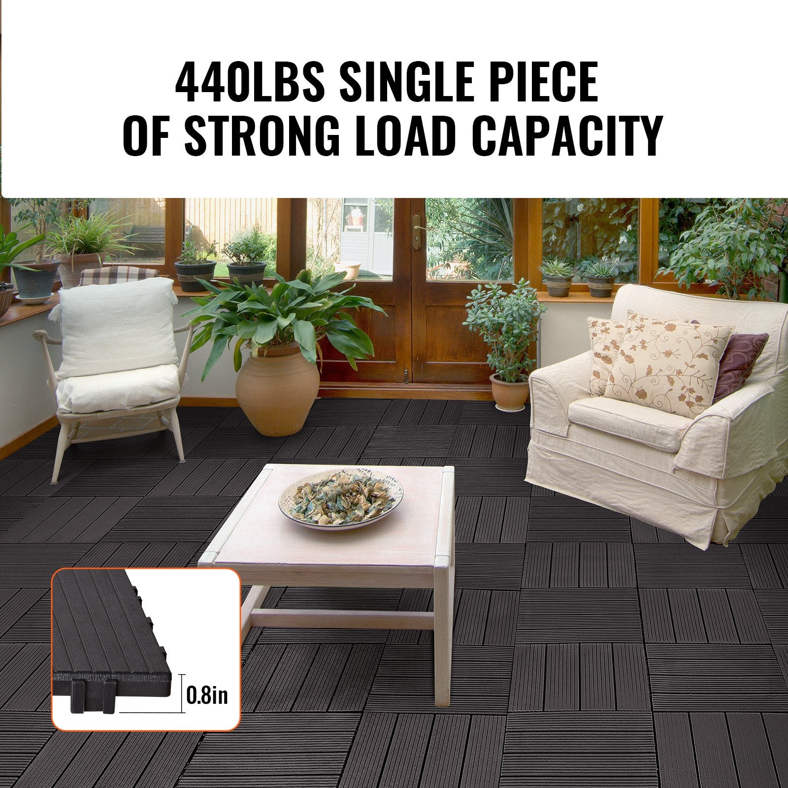 Interlocking Deck Tiles, 36 Pack,11.6"x11.6" 36 sq. ft Plastic Waterproof Outdoor Flooring All Weather Use, Patio Floor Decking Covering Tiles for Porch Poolside Balcony Backyard, Dark Brown - Image 3