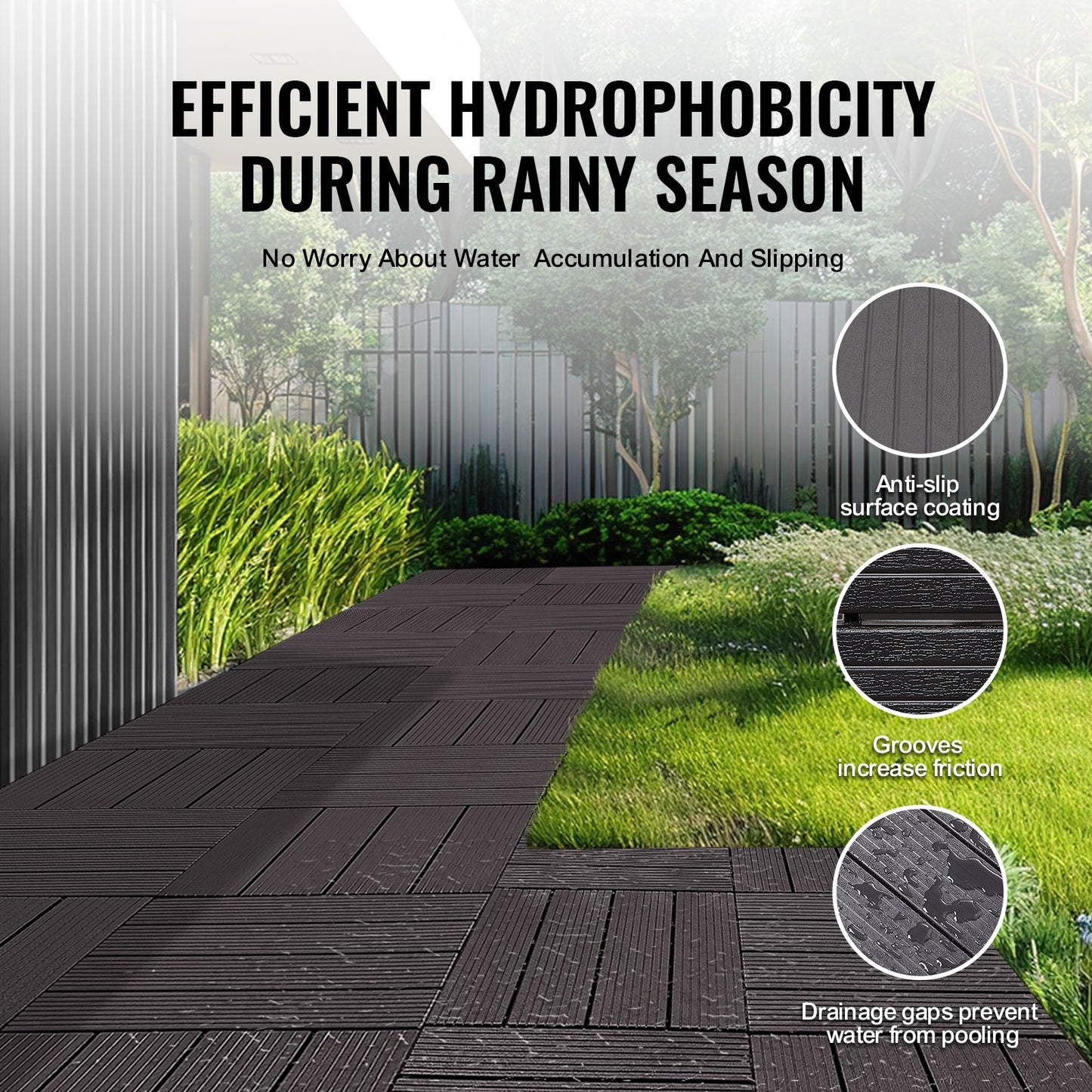 Interlocking Deck Tiles, 36 Pack,11.6"x11.6" 36 sq. ft Plastic Waterproof Outdoor Flooring All Weather Use, Patio Floor Decking Covering Tiles for Porch Poolside Balcony Backyard, Dark Brown - Image 4