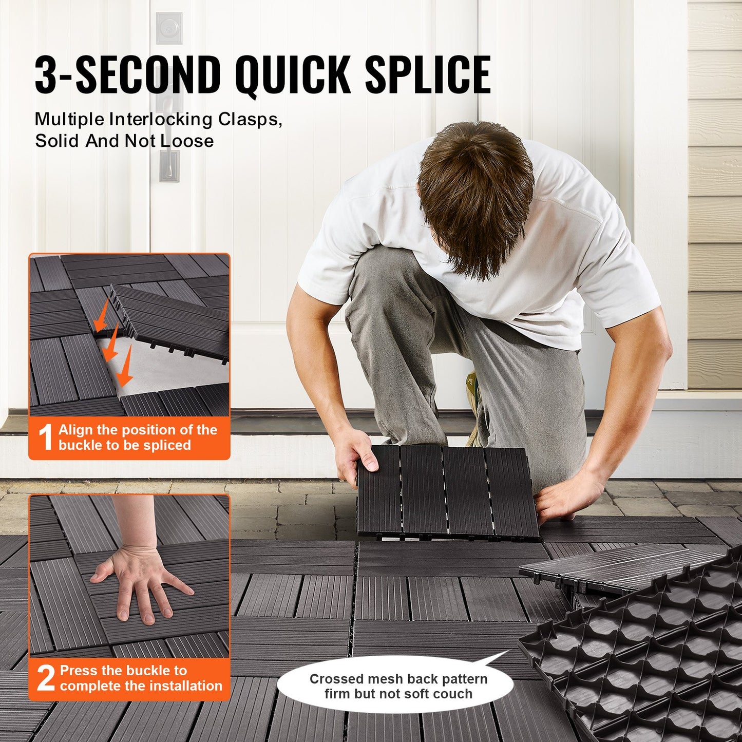 Interlocking Deck Tiles, 36 Pack,11.6"x11.6" 36 sq. ft Plastic Waterproof Outdoor Flooring All Weather Use, Patio Floor Decking Covering Tiles for Porch Poolside Balcony Backyard, Dark Brown - Image 5
