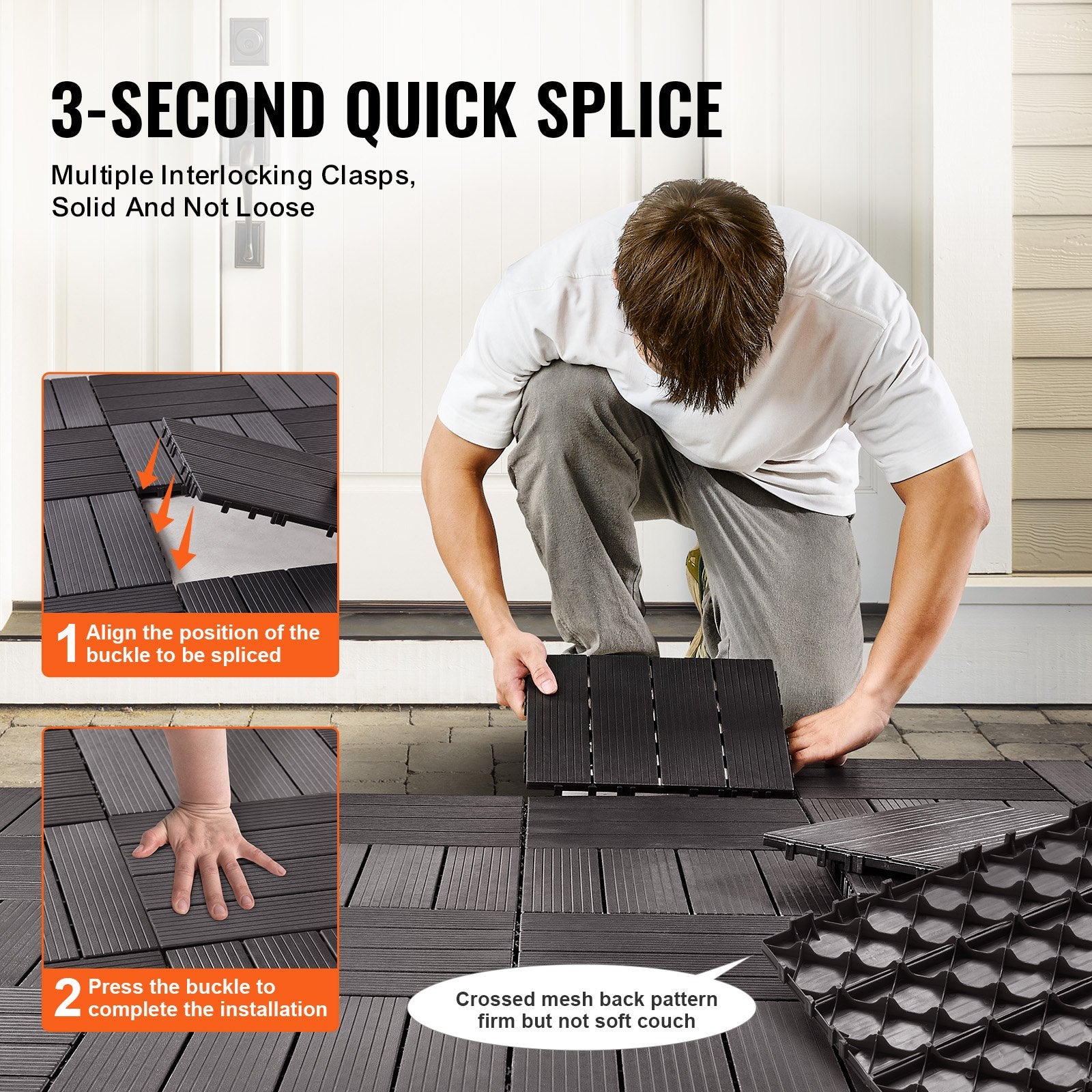 Interlocking Deck Tiles, 36 Pack,11.6"x11.6" 36 sq. ft Plastic Waterproof Outdoor Flooring All Weather Use, Patio Floor Decking Covering Tiles for Porch Poolside Balcony Backyard, Dark Brown - Image 5