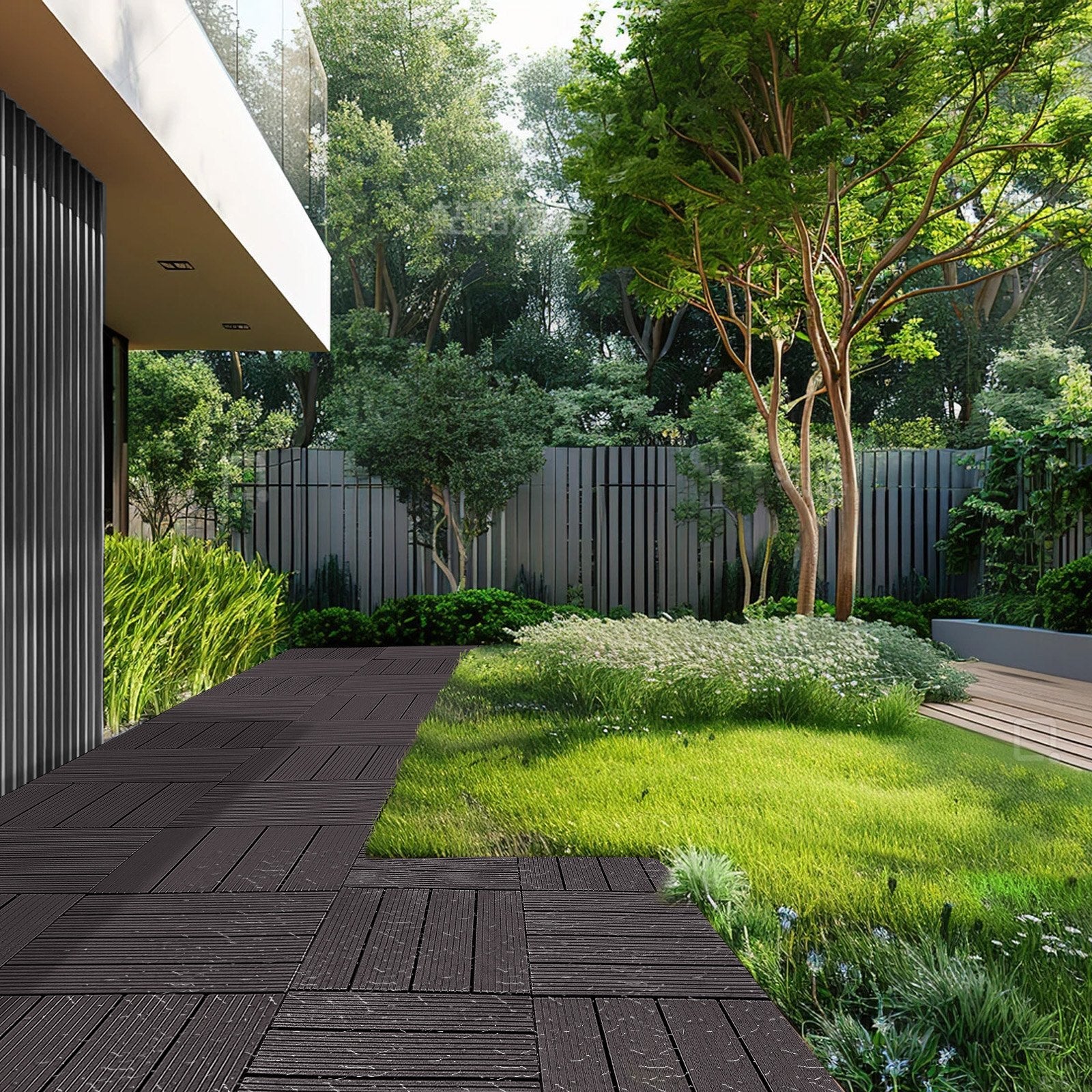 Interlocking Deck Tiles, 36 Pack,11.6"x11.6" 36 sq. ft Plastic Waterproof Outdoor Flooring All Weather Use, Patio Floor Decking Covering Tiles for Porch Poolside Balcony Backyard, Dark Brown - Image 8