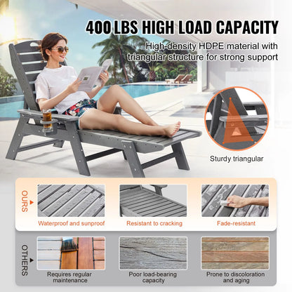 Outdoor Chaise Lounge Chair 6 Positions Reclining Patio Bench Lounger Gray - Image 2