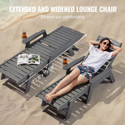Outdoor Chaise Lounge Chair 6 Positions Reclining Patio Bench Lounger Gray - Image 5