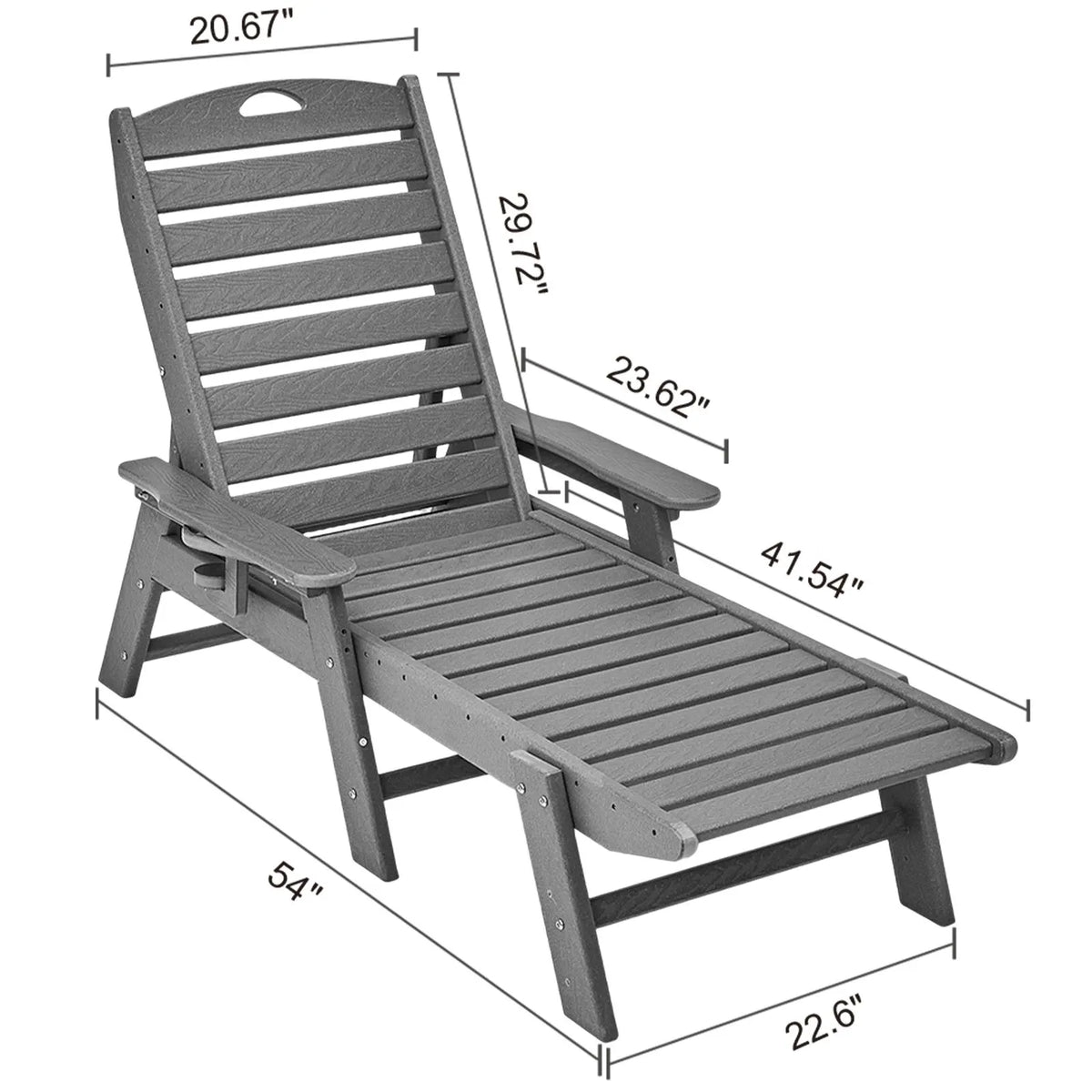 Outdoor Chaise Lounge Chair 6 Positions Reclining Patio Bench Lounger Gray - Image 8