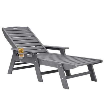 Outdoor Chaise Lounge Chair 6 Positions Reclining Patio Bench Lounger Gray - Image 9