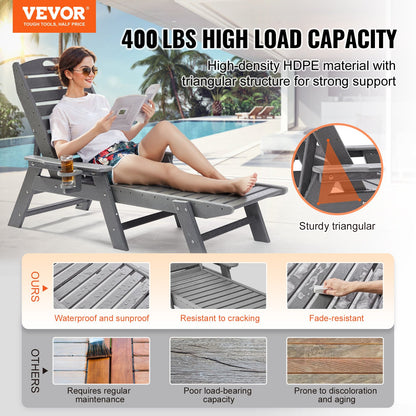 Outdoor Chaise Lounge Chair 6 Positions Reclining Patio Bench Lounger Gray - Image 2
