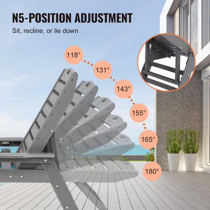 Outdoor Chaise Lounge Chair 6 Positions Reclining Patio Bench Lounger Gray - Image 3