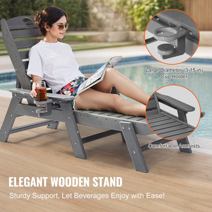 Outdoor Chaise Lounge Chair 6 Positions Reclining Patio Bench Lounger Gray - Image 6