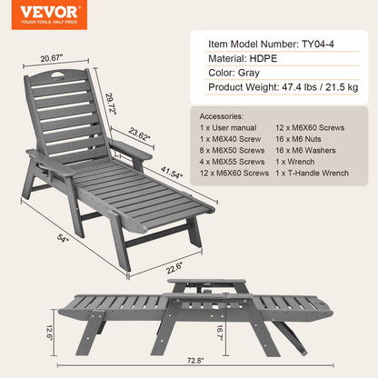 Outdoor Chaise Lounge Chair 6 Positions Reclining Patio Bench Lounger Gray - Image 7