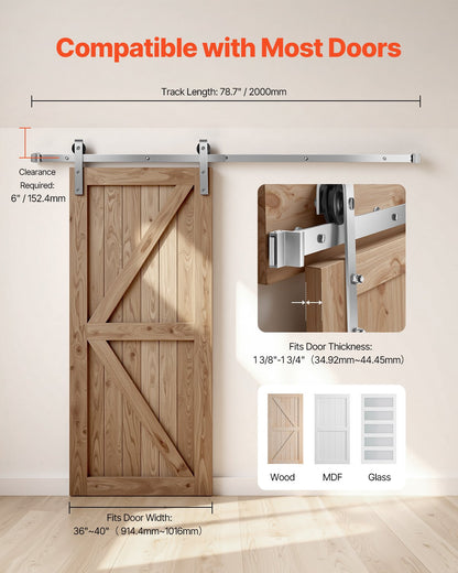 2000 mm Sliding Barn Door Hardware Kit for Single Sliding Barn Door Silver - Image 6