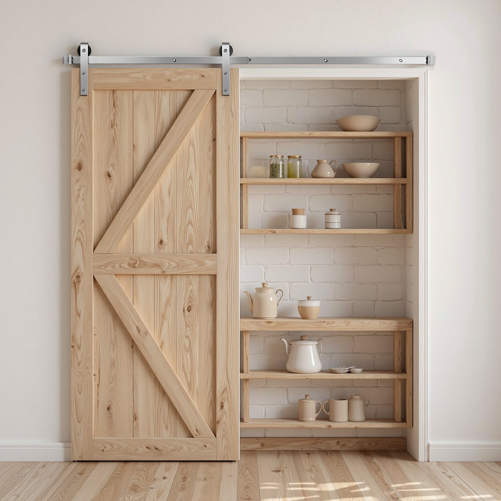 2000 mm Sliding Barn Door Hardware Kit for Single Sliding Barn Door Silver - Image 8