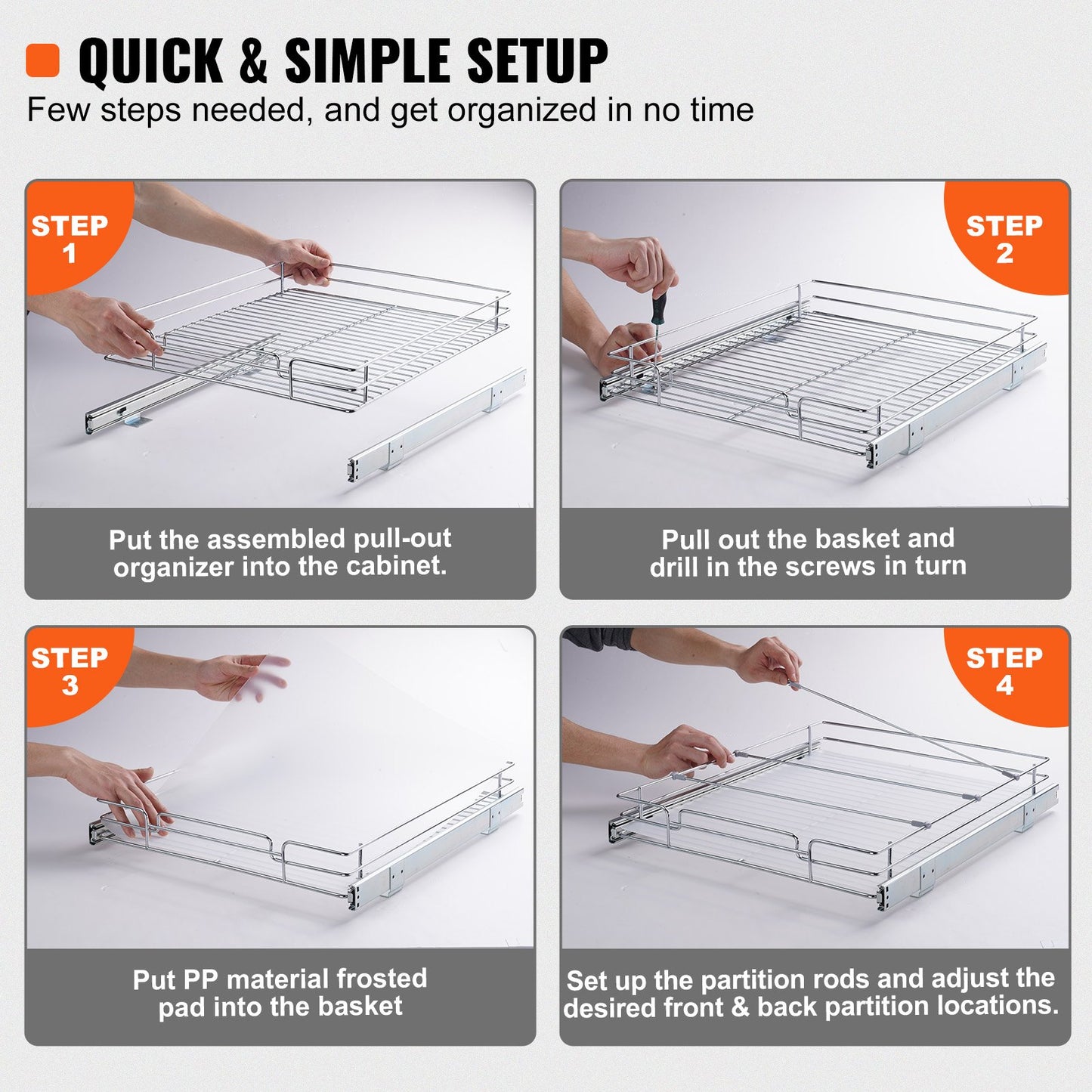34x53 cm Pull Out Cabinet Organizer, Heavy Duty Slide Out Pantry Shelves, Chrome-Plated Steel Roll Out Drawers, Sliding Drawer Storage for Home, Inside Kitchen Cabinet, Bathroom, Under Sink - Image 5