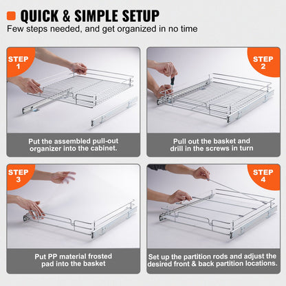 34x53 cm Pull Out Cabinet Organizer, Heavy Duty Slide Out Pantry Shelves, Chrome-Plated Steel Roll Out Drawers, Sliding Drawer Storage for Home, Inside Kitchen Cabinet, Bathroom, Under Sink - Image 5