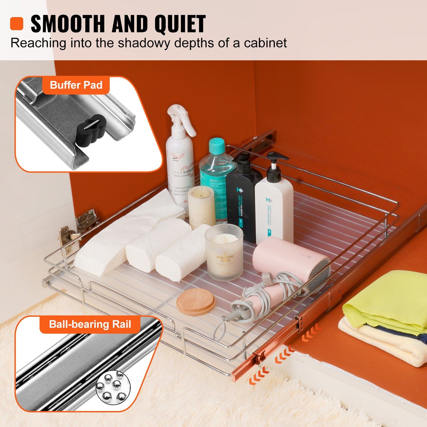 18.5"Wx21"Dx3.5"H Pull Out Cabinet Organizer, Heavy Duty Slide Out Pantry Shelves, Steel Roll Out Drawers, Sliding Drawer Storage for Home Under Sink, 20"Wx22"Dx7"H Install Size for Cabinet - Image 3