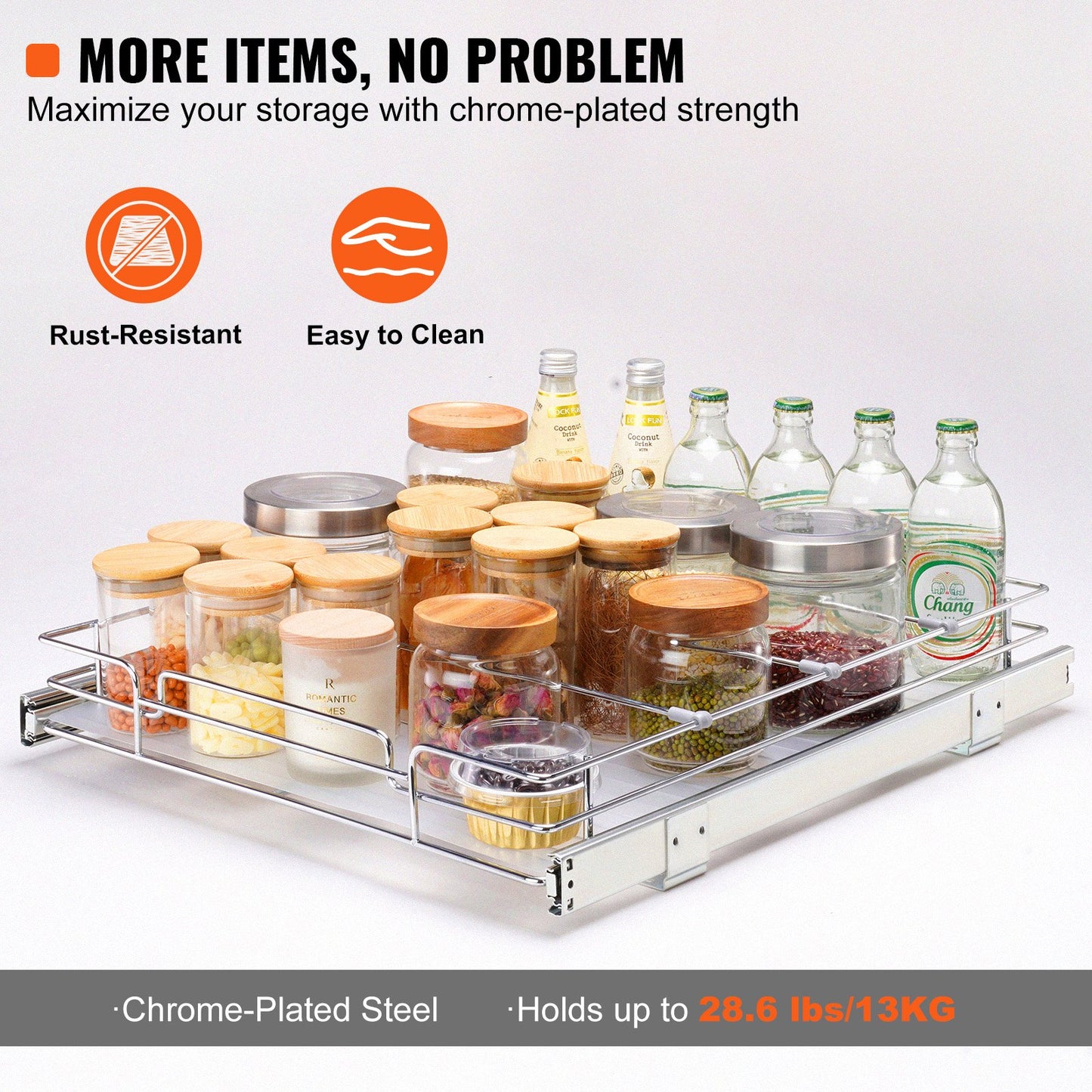 18.5"Wx21"Dx3.5"H Pull Out Cabinet Organizer, Heavy Duty Slide Out Pantry Shelves, Steel Roll Out Drawers, Sliding Drawer Storage for Home Under Sink, 20"Wx22"Dx7"H Install Size for Cabinet - Image 4