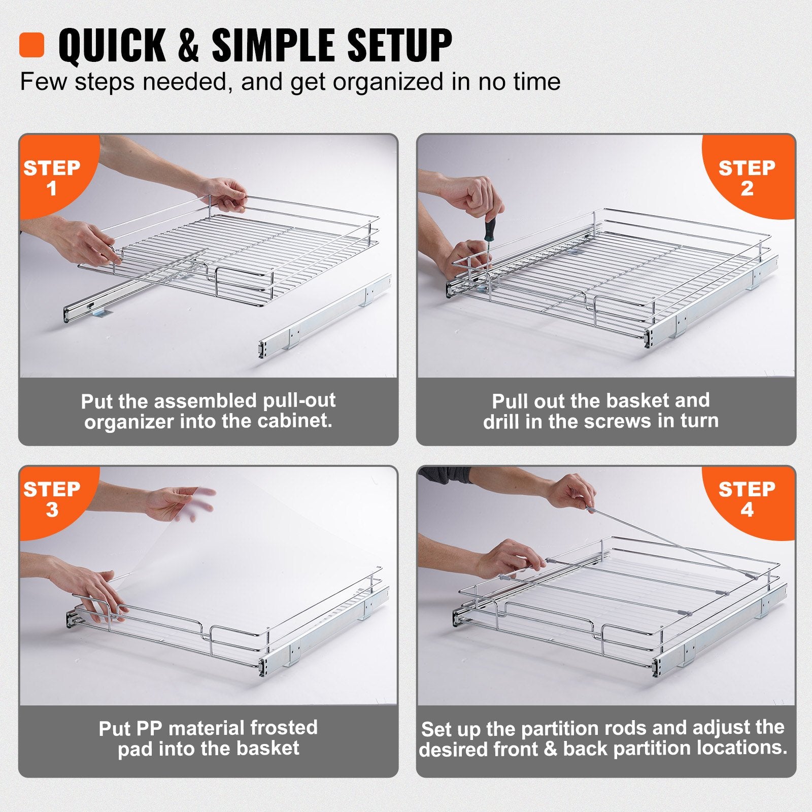 18.5"Wx21"Dx3.5"H Pull Out Cabinet Organizer, Heavy Duty Slide Out Pantry Shelves, Steel Roll Out Drawers, Sliding Drawer Storage for Home Under Sink, 20"Wx22"Dx7"H Install Size for Cabinet - Image 5