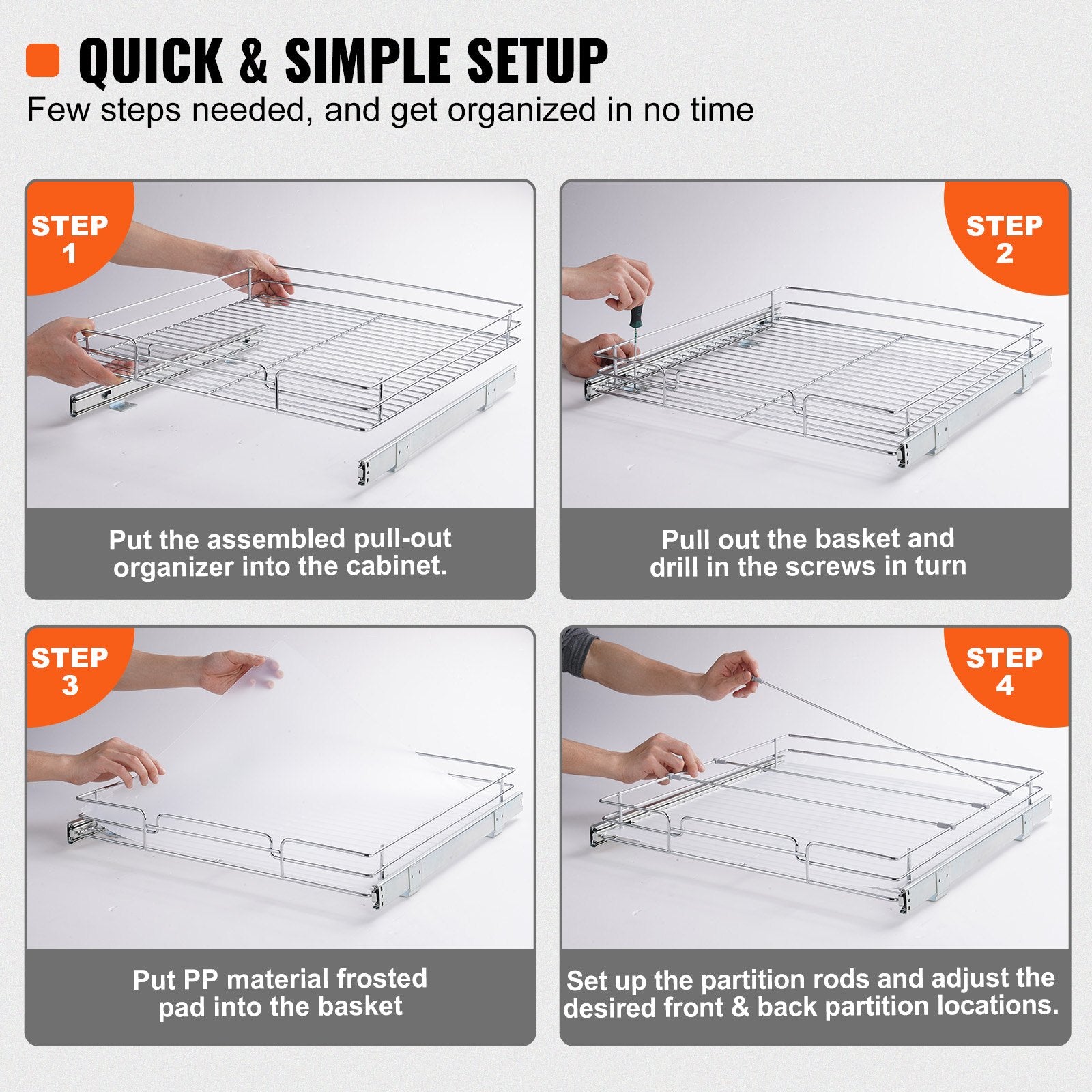 Pull Out Cabinet Under Sink Organizer 20 x 21 Inch Wire Drawer Basket - Image 5