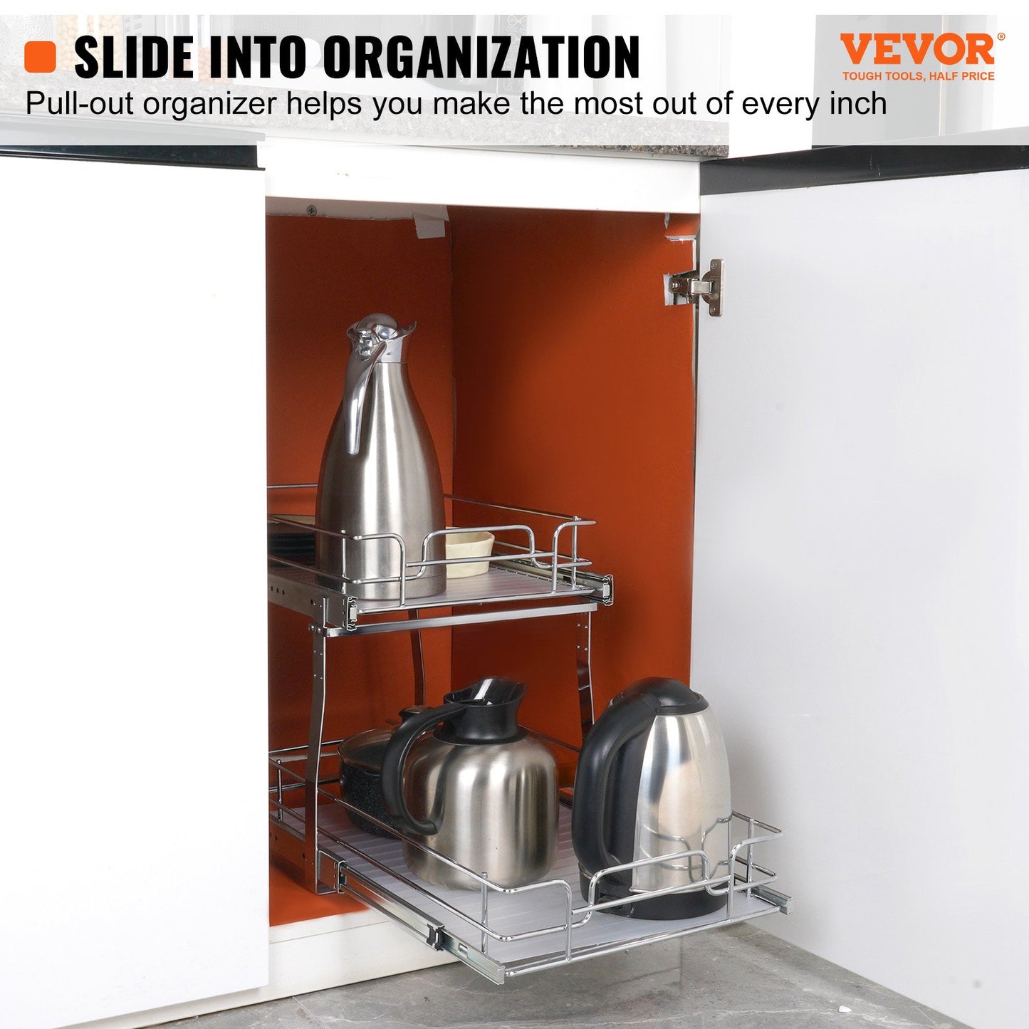 2-Tier Wire Pull Out Cabinet Under Sink Organizer 14x21 Inch Drawer Basket - Image 2