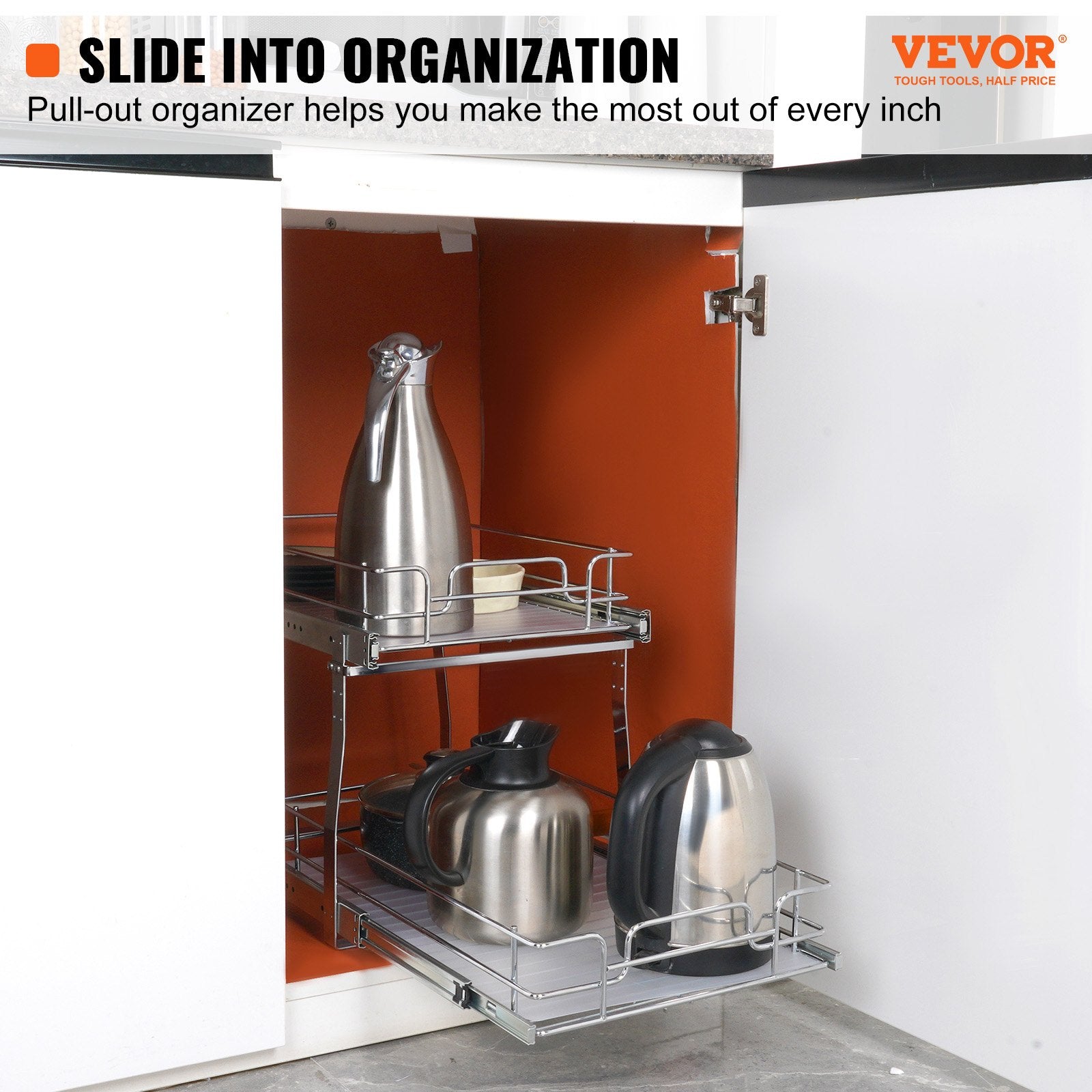2-Tier Wire Pull Out Cabinet Under Sink Organizer 14x21 Inch Drawer Basket - Image 2