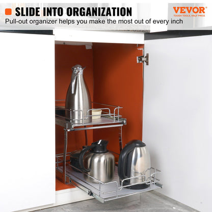 2-Tier Wire Pull Out Cabinet Under Sink Organizer 14x21 Inch Drawer Basket - Image 2
