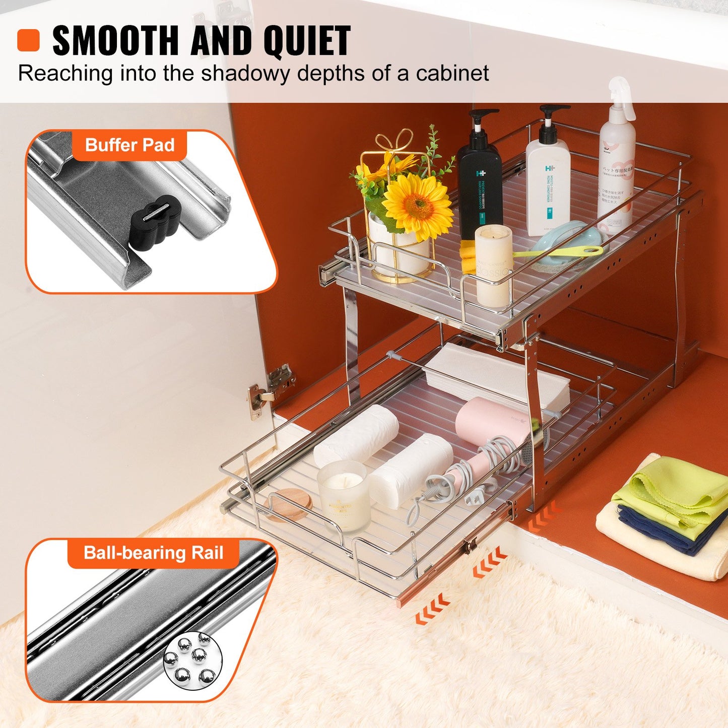 2-Tier Wire Pull Out Cabinet Under Sink Organizer 14x21 Inch Drawer Basket - Image 3