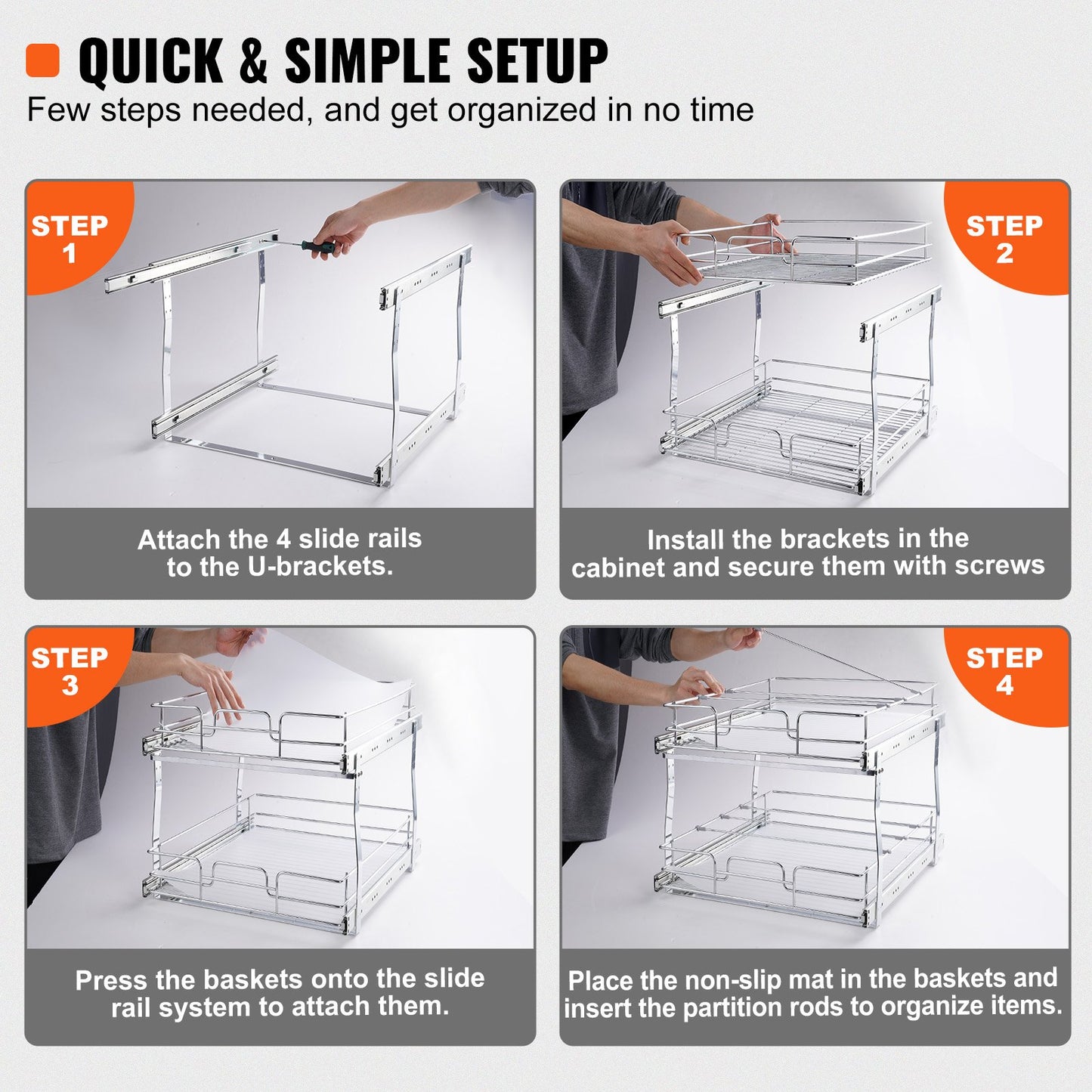 2-Tier Wire Pull Out Cabinet Under Sink Organizer 14x21 Inch Drawer Basket - Image 5