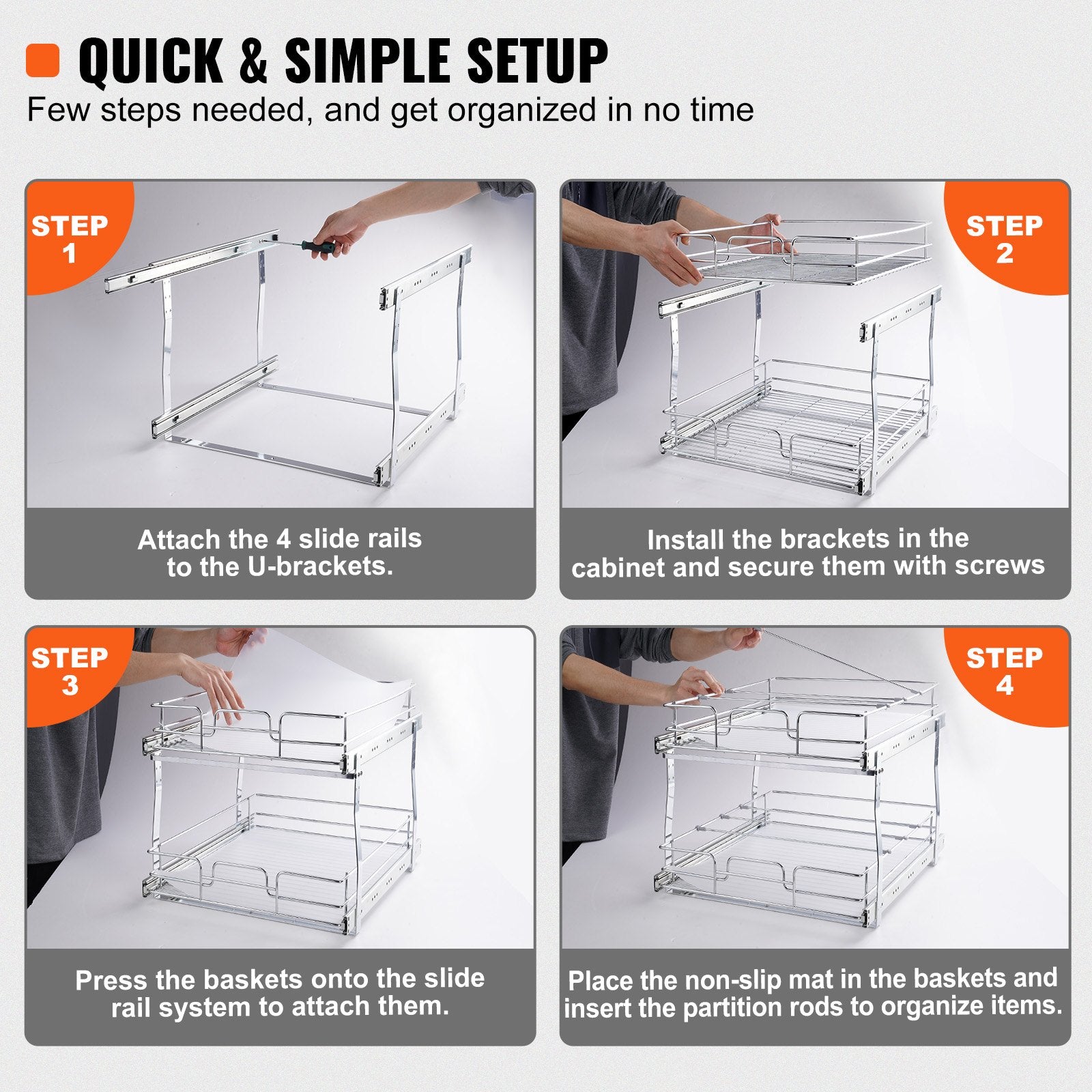 2-Tier Wire Pull Out Cabinet Under Sink Organizer 14x21 Inch Drawer Basket - Image 5