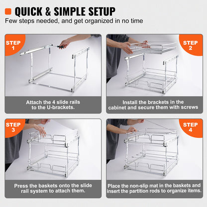 2-Tier Wire Pull Out Cabinet Under Sink Organizer 14x21 Inch Drawer Basket - Image 5