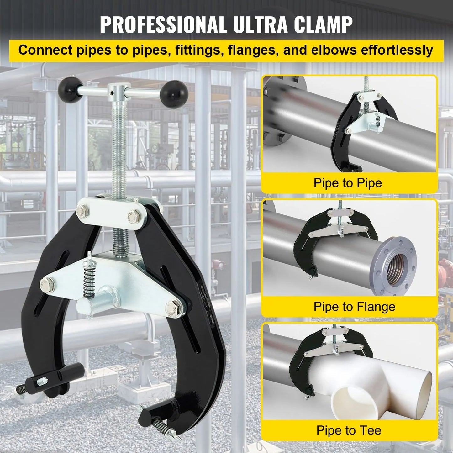 Pipe Clamp, 2 to 6 in, High Strength Ultra Clamp with Quick Acting Screws, Steel Pipe Alignment Tool with Lightweight Design, Black - Image 2