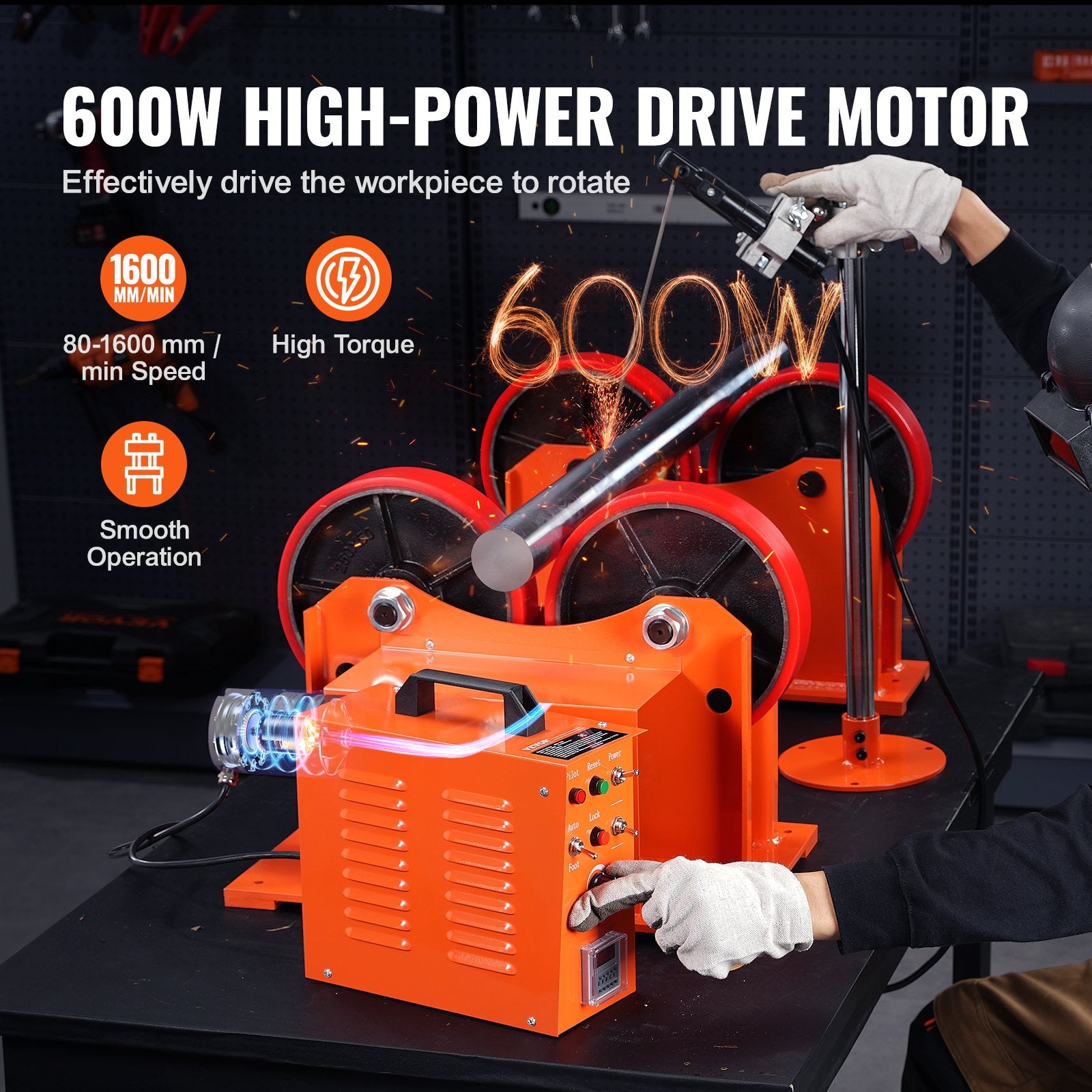 Turning Rolls Linkage Roller, 1000KG/2205LBS Loading Welding Turning Roll, 25-1400mm Diameter, 80-1600 mm/min Rotary Welding Positioner & Welding Torch Stand for Welding Equipment Support - Image 3