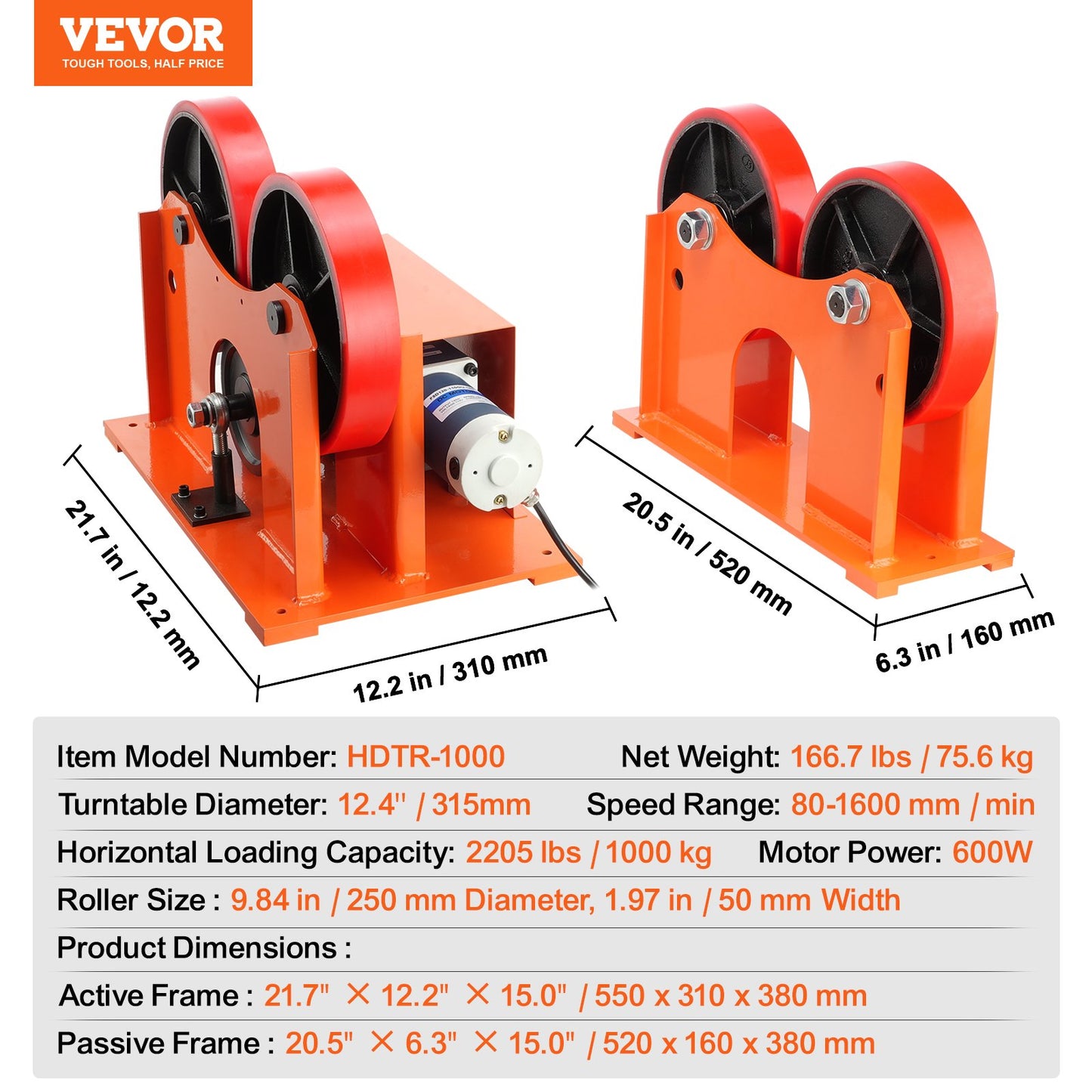 Turning Rolls Linkage Roller, 1000KG/2205LBS Loading Welding Turning Roll, 25-1400mm Diameter, 80-1600 mm/min Rotary Welding Positioner & Welding Torch Stand for Welding Equipment Support - Image 7