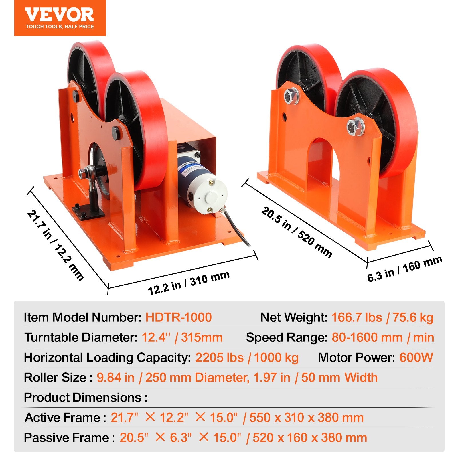 Turning Rolls Linkage Roller, 1000KG/2205LBS Loading Welding Turning Roll, 25-1400mm Diameter, 80-1600 mm/min Rotary Welding Positioner & Welding Torch Stand for Welding Equipment Support - Image 7