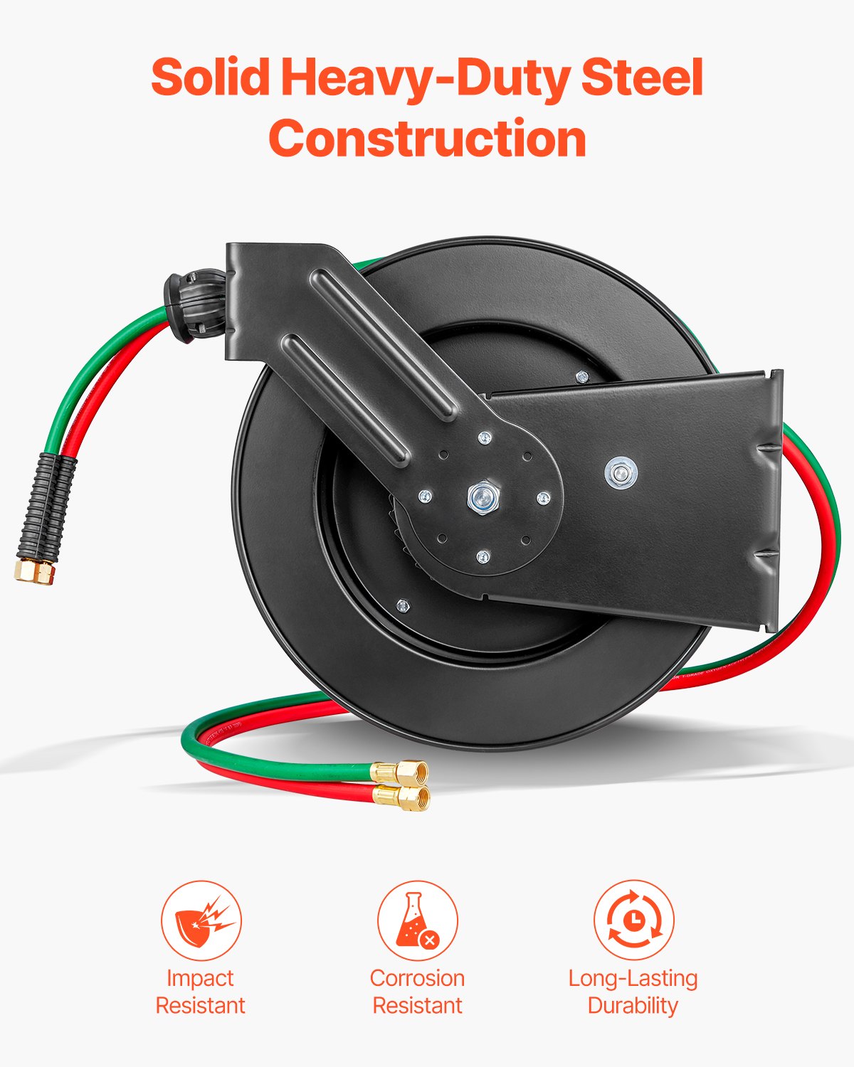 Retractable Welding Hose Reel, 1/4-Inch x 50FT Twin Oxygen Acetylene Rubber Hose Max 300PSI - T Grade, Ceiling/Wall Mount Heavy Duty Steel Hose Reel Auto-Rewind, Ideal for Workshops Garages - Image 5