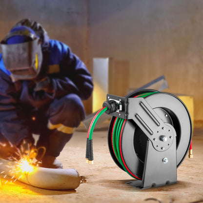Retractable Welding Hose Reel, 1/4-Inch x 50FT Twin Oxygen Acetylene Rubber Hose Max 300PSI - T Grade, Ceiling/Wall Mount Heavy Duty Steel Hose Reel Auto-Rewind, Ideal for Workshops Garages - Image 8